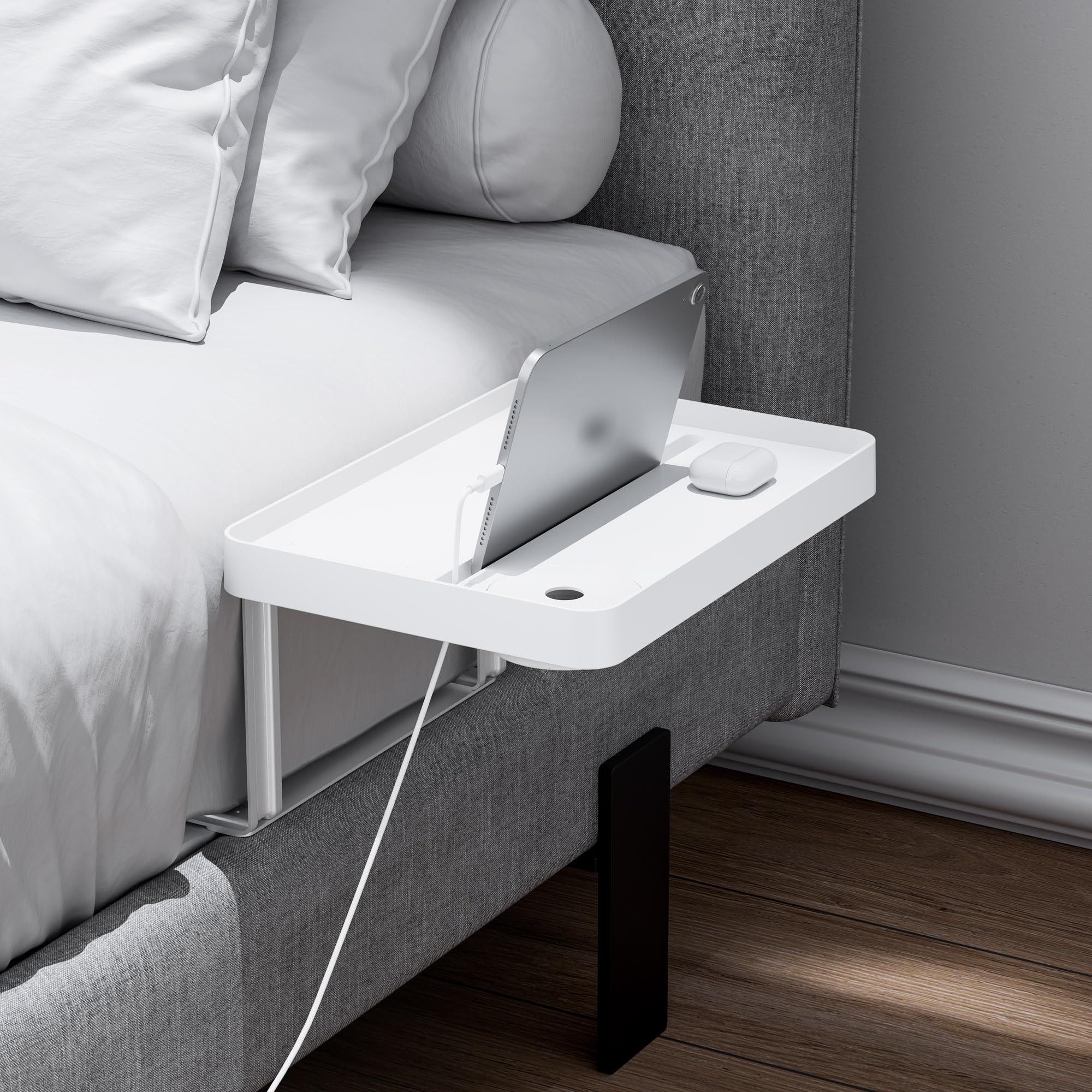 KIWIFOTOS Raised Bedside Shelf for Bed Tray Table Under Mattress for Box Spring Plate Platform Bed Nightstand Shelf Bedside Caddy College Dorm Room