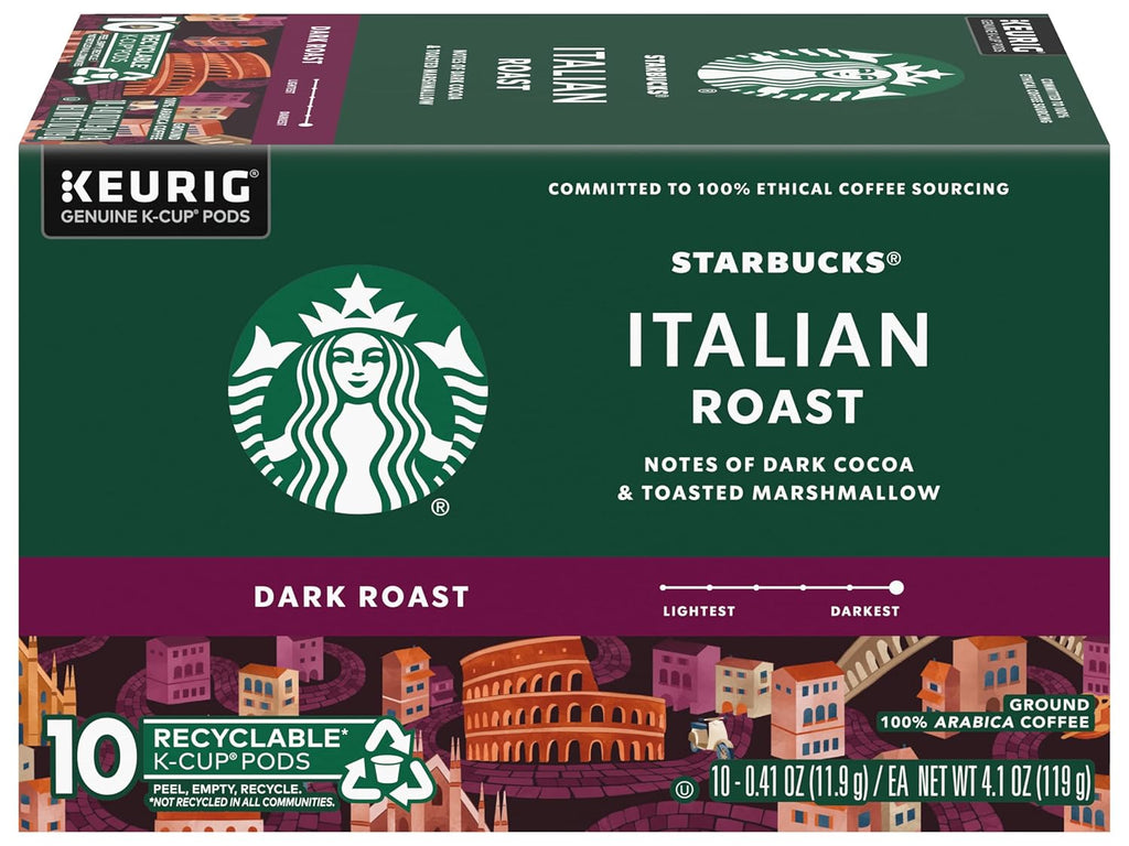 Starbucks K-Cup Pods - Italian Roast Dark Coffee | 100% Ground Arabica | 20 Count (2 Boxes)