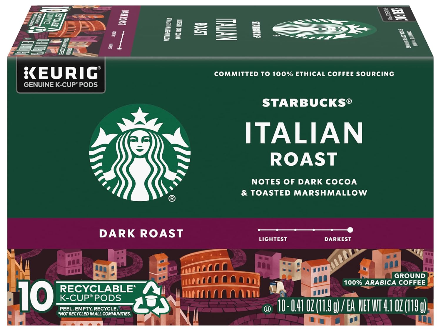 Starbucks K-Cup Pods - Italian Roast Dark Coffee | 100% Ground Arabica | 20 Count (2 Boxes)