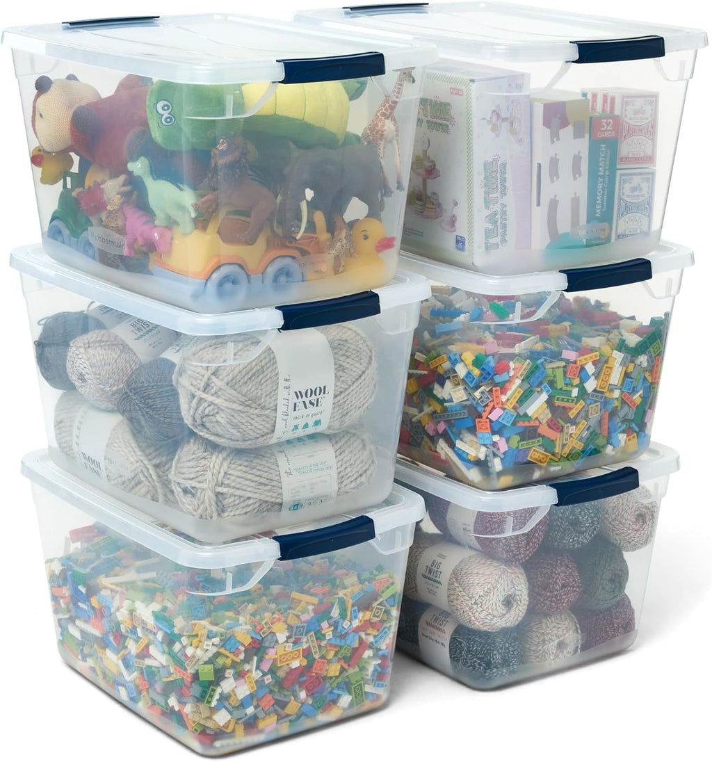 Rubbermaid Cleverstore Clear Storage Bins - 32 Qt, 6 Pack | Stackable Plastic Bins with Lids for Home Organization