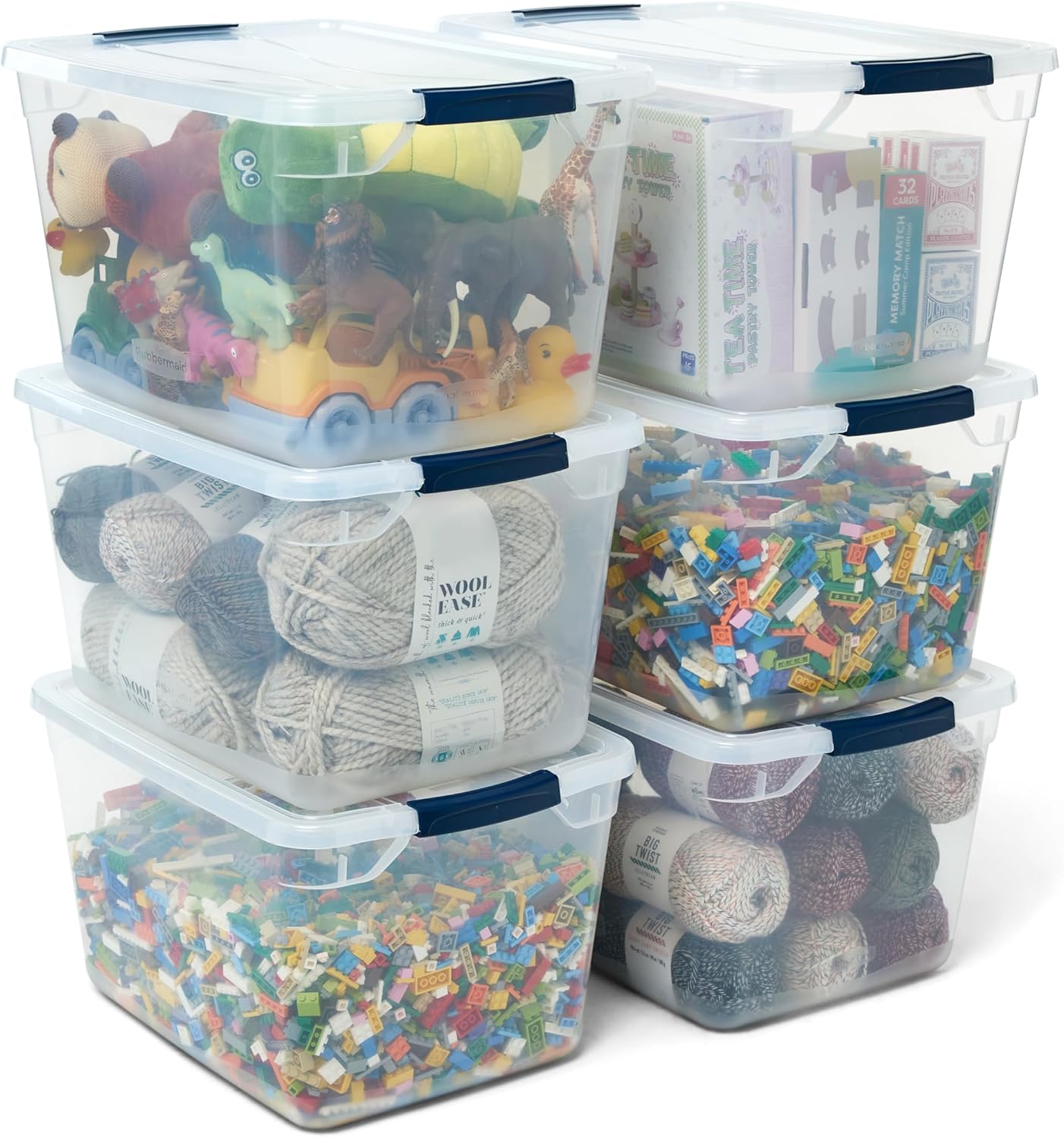 Rubbermaid Cleverstore Clear Storage Bins - 32 Qt, 6 Pack | Stackable Plastic Bins with Lids for Home Organization