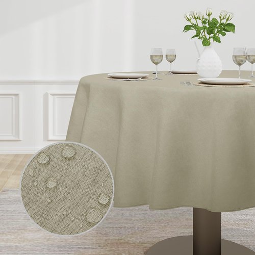 Easy-Going Faux Linen Waterproof Spill-Proof Tablecloth Stain Resistant Round Table Cloth Wrinkle Free Decorative Fabric for Kitchen, Dining, Party, Weddings, Restaurants (70 in-Round, Linen)