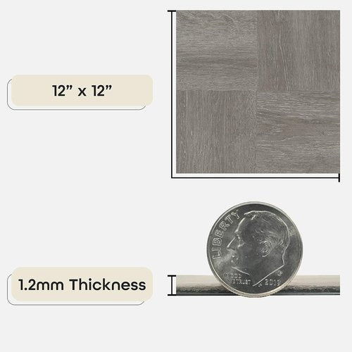 Achim Home Decor Nexus Self-Adhesive Vinyl Floor Tiles - Charcoal Grey Wood Pattern, 12" x 12", 20 Tiles - Easy Peel & Stick DIY Flooring for Any Room