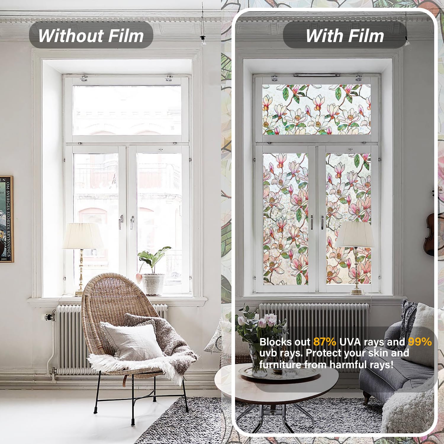Ranzdn Window Privacy Film, Stained Glass, Static Cling, 17.5" x 78.7"