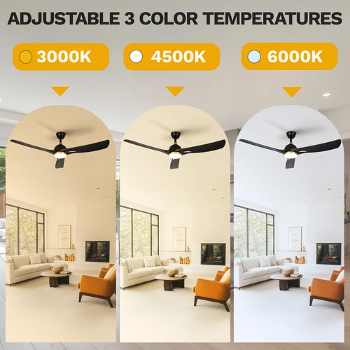 DWVO 56 Inch Ceiling Fans with Lights, Smart Ceiling Fan with APP and Remote Control, 3CCT Dimmable LED, 6-Speed Reversible Quiet DC Motor for Living Room, Bedroom, Dining Room - Black
