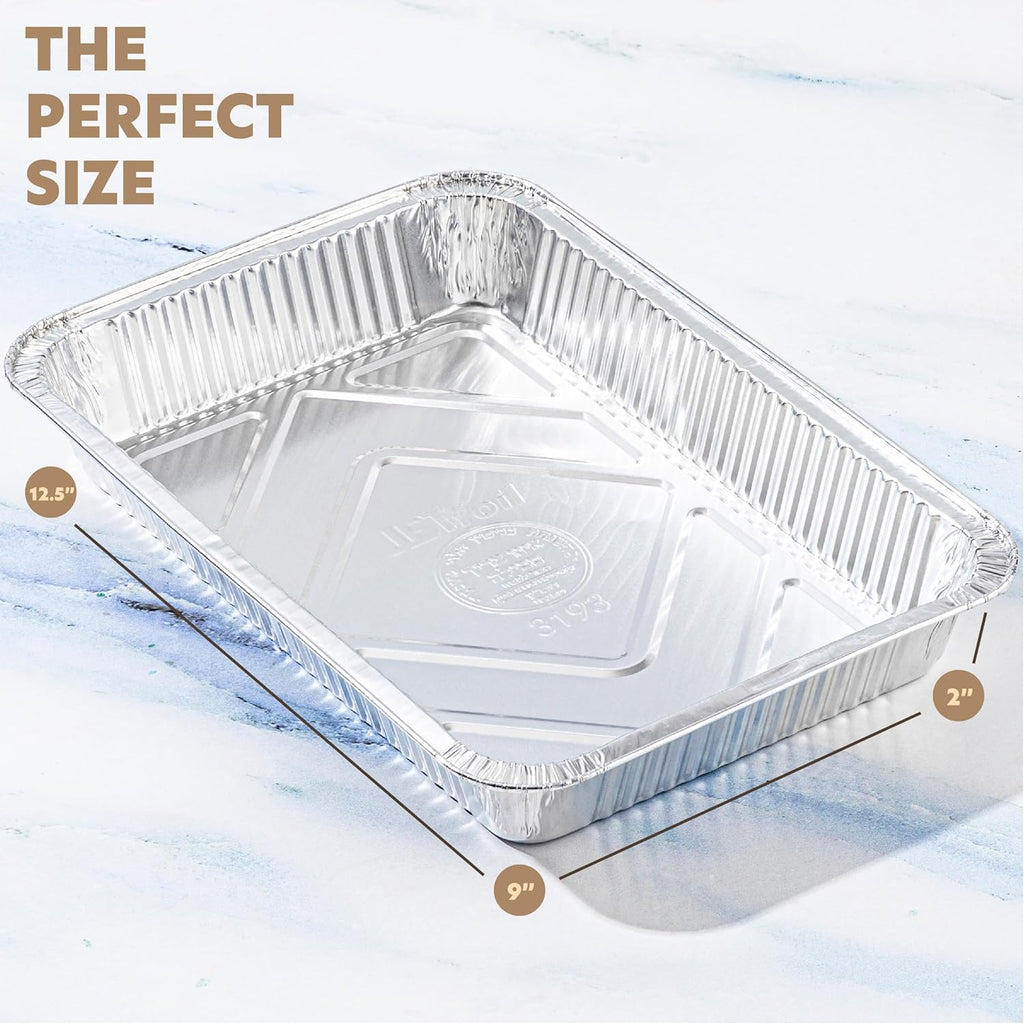 Plasticpro 12.5'' x 9'' Heavy-Duty Aluminum Pans - 10 Pack Disposable Foil Pans with Covers