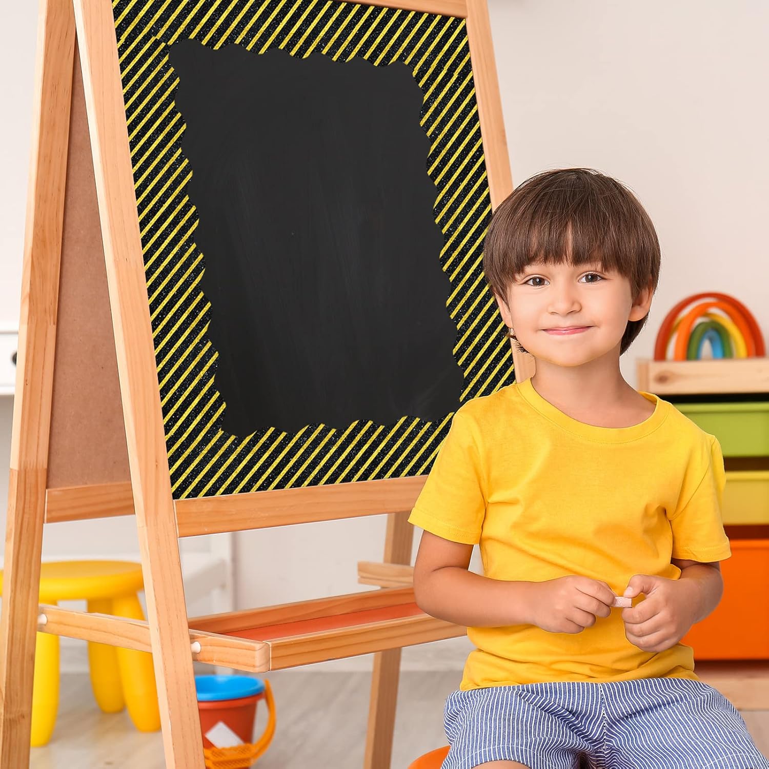 Whaline Graduation Bulletin Board Borders - Glitter Black & Gold Cap & Star Trim | 69 Ft Classroom Decor