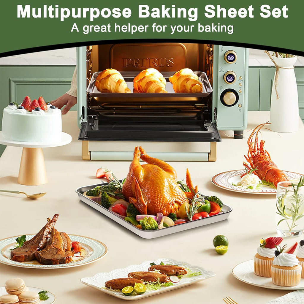 Stainless Steel Baking Sheet Set by [Brand Name] - Heavy Duty Cookie Pans with Cooling Racks & Silicone Mats - Set of 9
