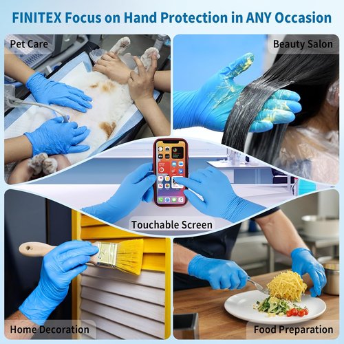 FINITEX Disposable Blue Nitrile Gloves - 6mil Heavy Duty, Latex-Free, 100PCS | Food Safe & Powder-Free
