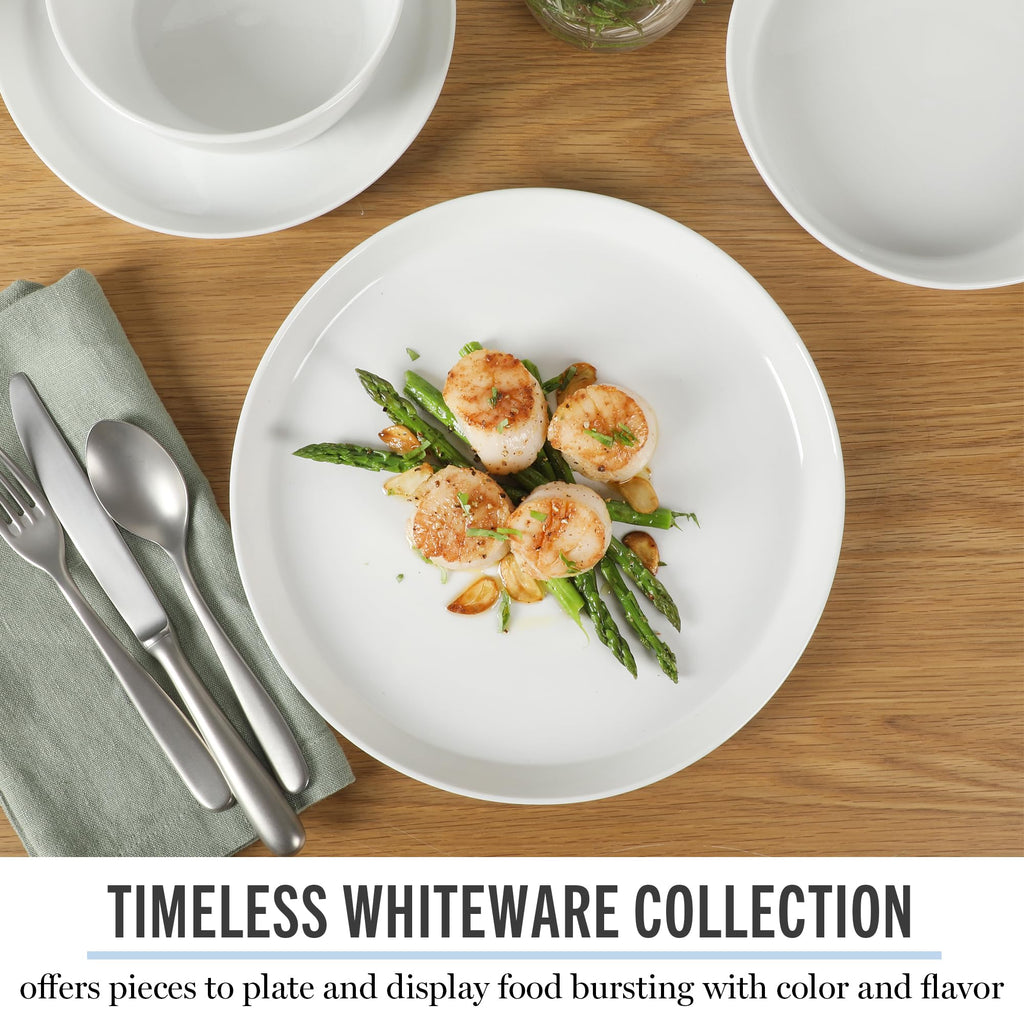 Martha Stewart Selma Chip & Scratch Resistant Dinnerware Set Service for 4 (16pcs) – White Plates and Bowls, Durable Dishwasher and Microwave Safe Dishes Set for Everyday Use