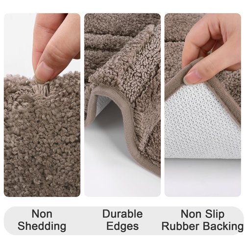 HEBE Bathroom Rugs Sets 5 Piece, Soft Absorbent Microfiber Bath Mat for Bathroom, Non Slip Washable Bath Rug Set with Toilet Cover, Bath Runner and U-Shaped Contour Toilet Rug, Coffee