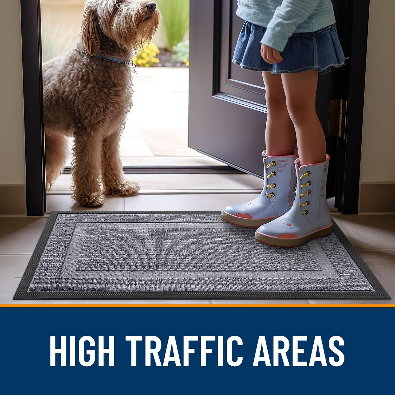 OLANLY Waterproof Front Door Mat - All-Season Indoor/Outdoor Doormat, Easy Clean, 47x17, Classic Gray