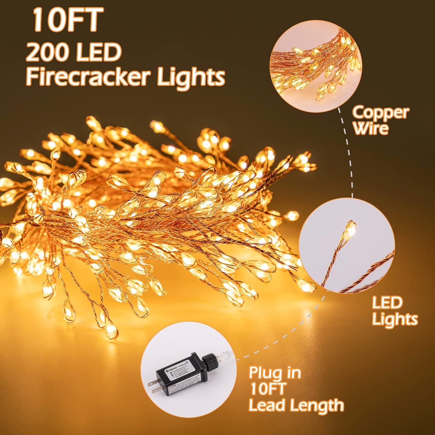 Skiennix 200 LED Fairy Lights - 10Ft Waterproof Copper Wire String Lights with 8 Modes | Warm White