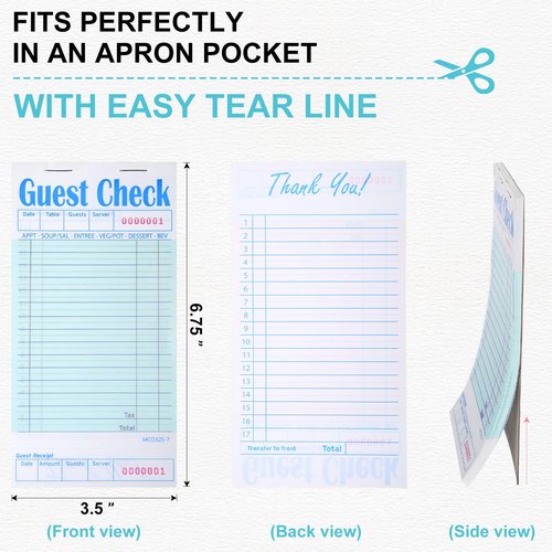 100 Pack Guest Check Book for Servers Bulk, Waitress Checkbook Paper Server Note Pads Accessories Waiter Food Receipt Book for Restaurants, Bar, 50 Sheets Per Pad, Total 5000 Sheets (Green)
