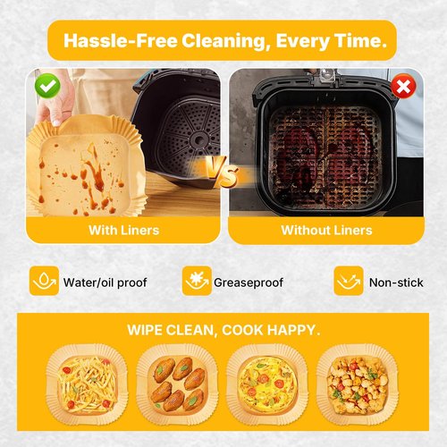 Air Fryer Liners Disposable 7.9 Inch - 135PCS, Unbleached Parchment Paper Liners for 5-8 QT Air Fryer, Non-Stick Oil-Proof Baking Paper for Oven, Microwave, Easy Cleanup, Square