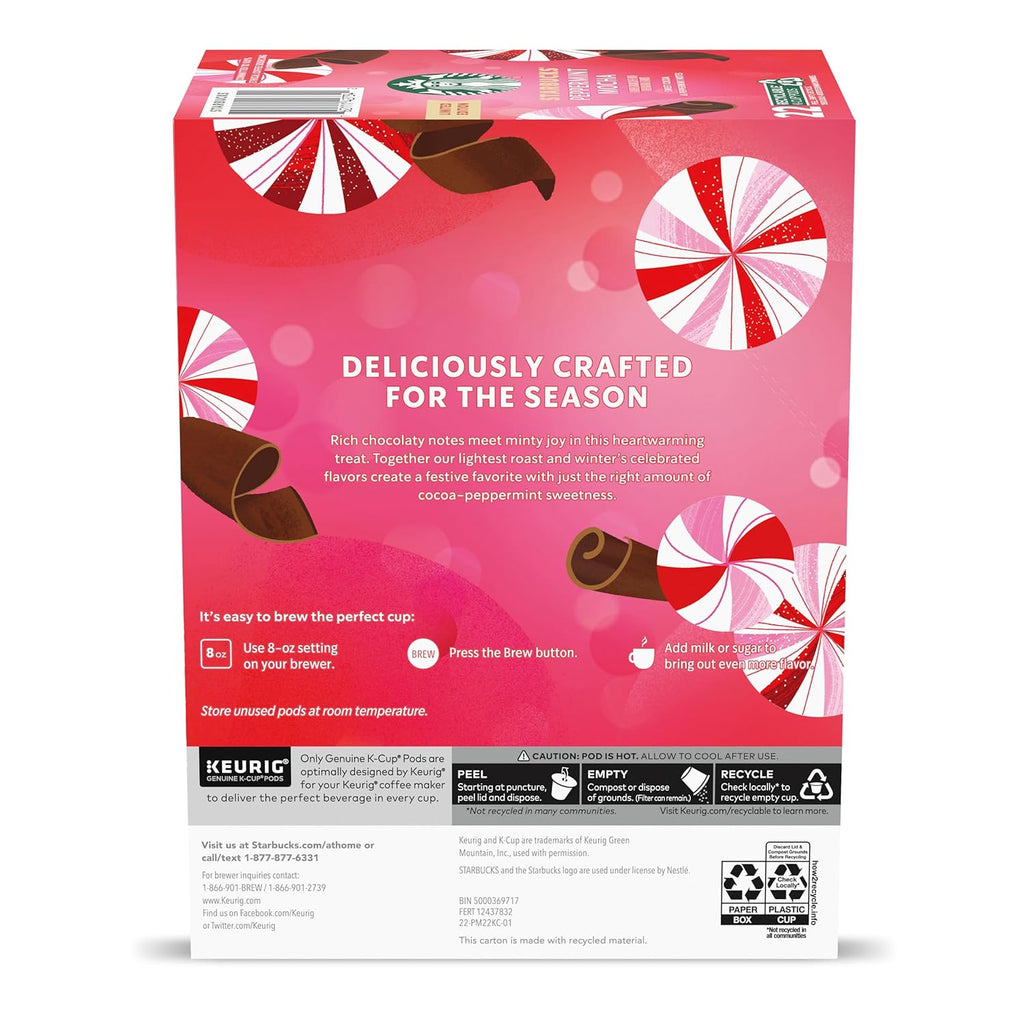 Starbucks Peppermint Mocha K-Cup Coffee Pods - 100% Arabica, Limited Holiday Edition | 60 Pods Total