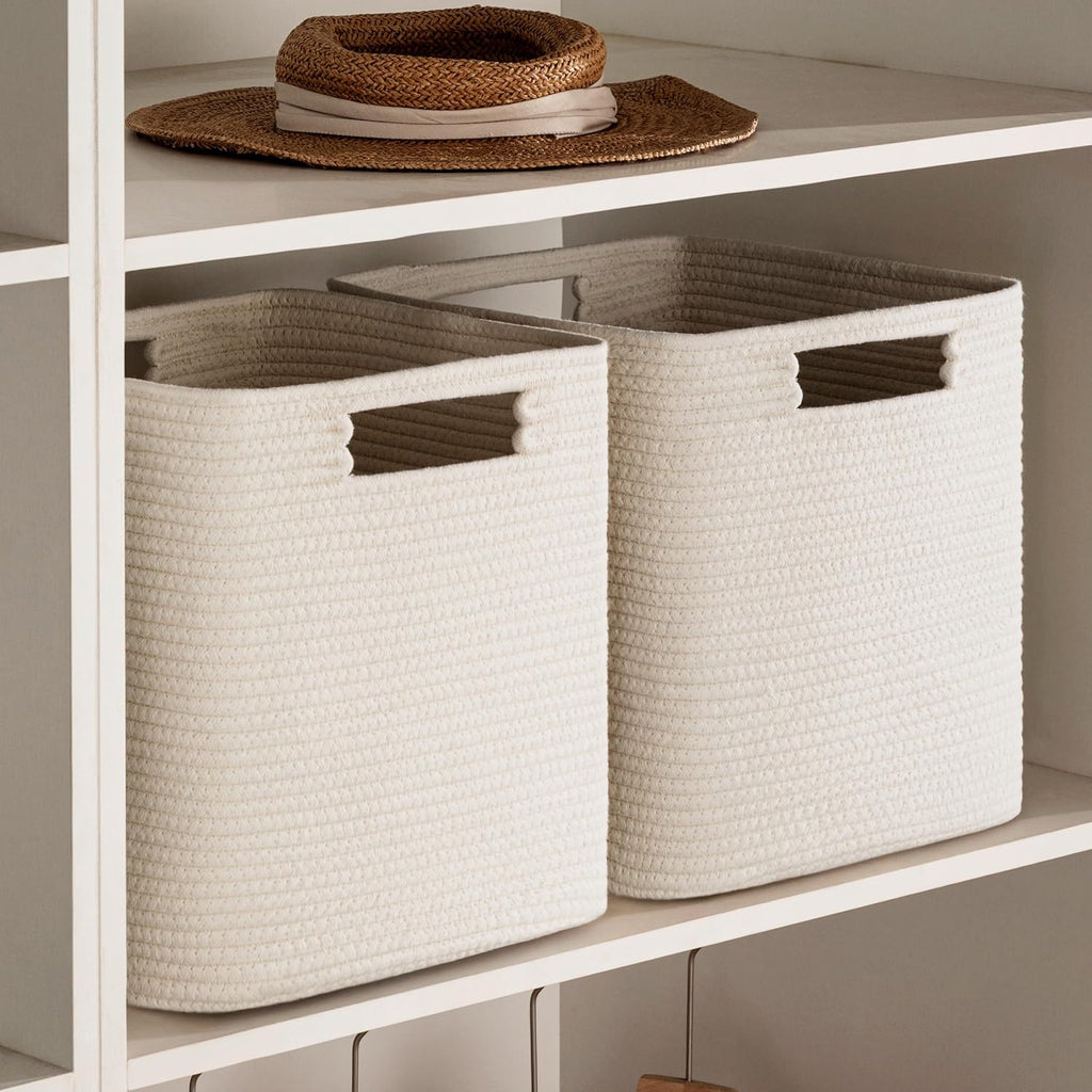 UBBCARE Storage Cubes Set of 4 - 13" Cotton Rope Baskets for Organizing Toys & Books | Beige