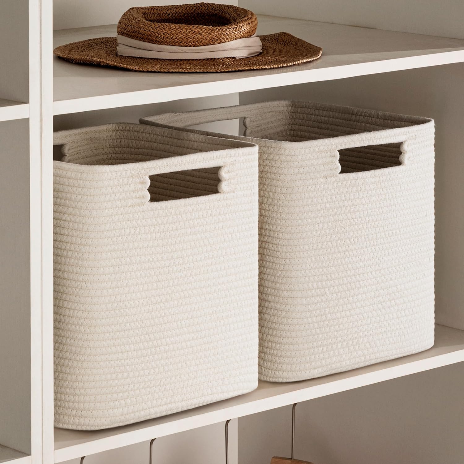 UBBCARE Storage Cubes Set of 4 - 13" Cotton Rope Baskets for Organizing Toys & Books | Beige