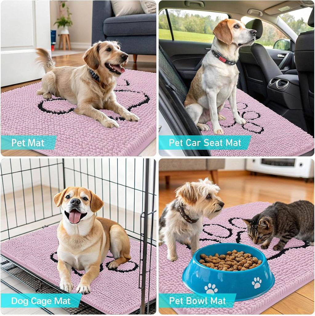 OLANLY Dog Door Mat - Muddy Paws Absorbent Chenille Doormat | Non-Slip, Quick Dry, 36x24, Dusty Rose