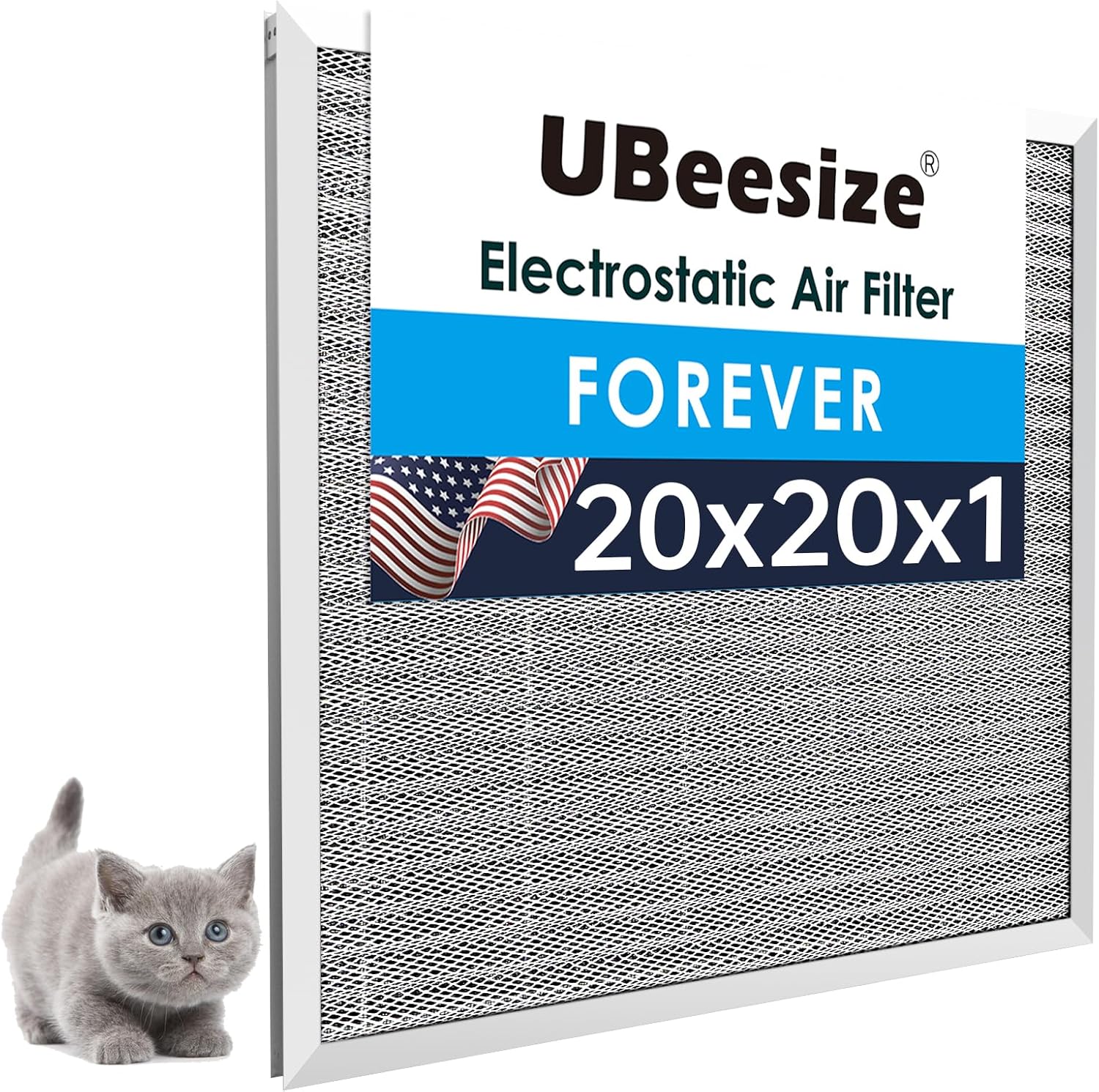UBeesize Reusable Air Filter - Washable MERV 8 Electrostatic Design - 19.75x19.75x0.82 Inch for HVAC Systems