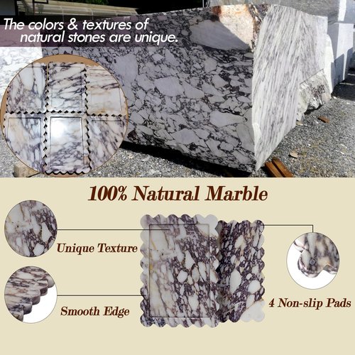 YMXYJM Genuine Calacatta Viola Scalloped Marble Tray, Real Natural Marble Stone Tray, Luxury Decorative Trays for Bathroom, Dresser, Vanity, Kitchen, Home Decor, 10.6" x 8", Calacatta Viola Purple