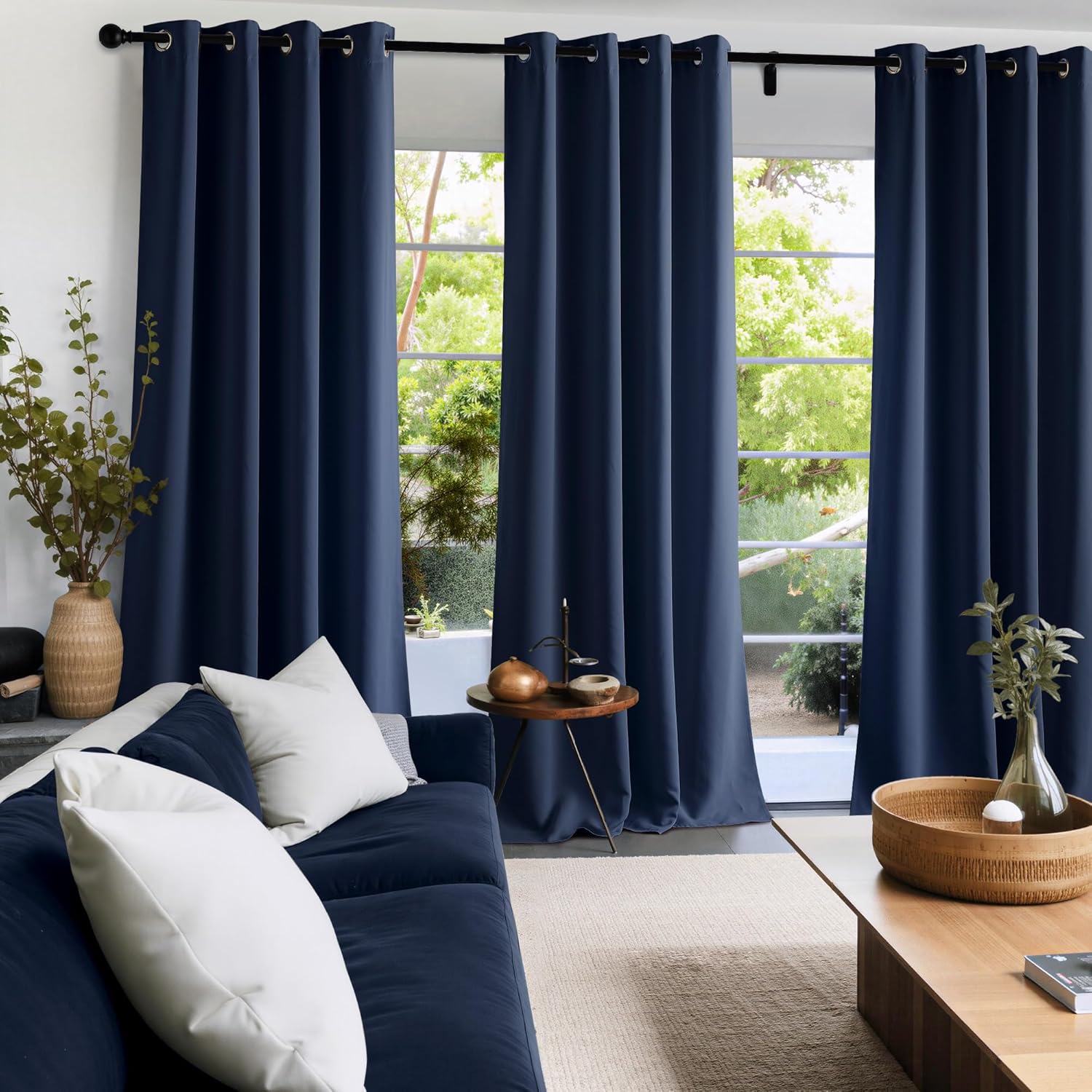 NICETOWN Room Darkening Curtains - Navy Blue Drapery Panels, 52" W x 108" L for Light Control