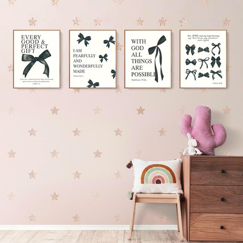LARTSFRO Coquette Black Bow Bible Wall Art - Inspirational Decor for Teen Girls | 12x16 Inch Set of 4 Unframed Prints