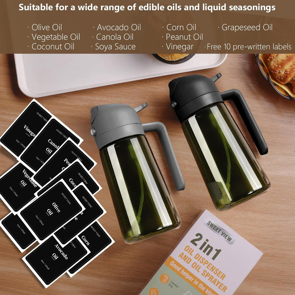 Sweet View Olive Oil Sprayer - 16oz Glass Light-Proof Oil Pourer for Cooking & BBQ