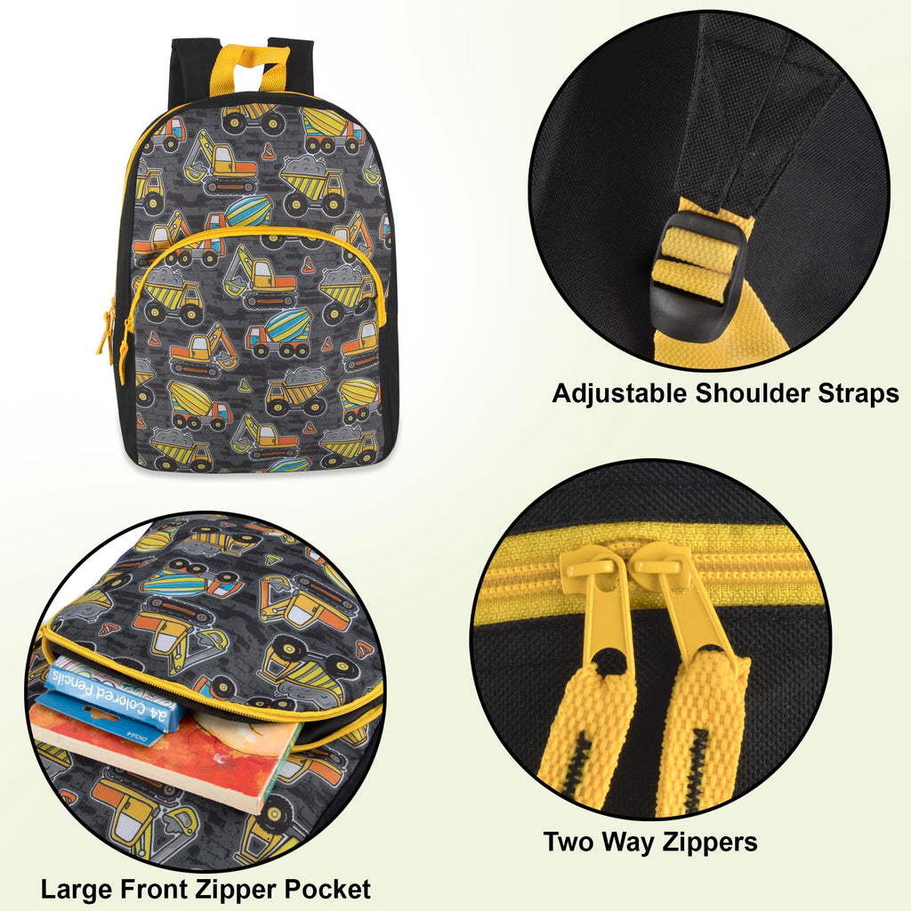 Trail maker 15 Inch Kids Backpacks for Boys & Girls | Preschool, Kindergarten, Elementary School Backpacks with Adjustable, Padded Straps (Tough Trucks)