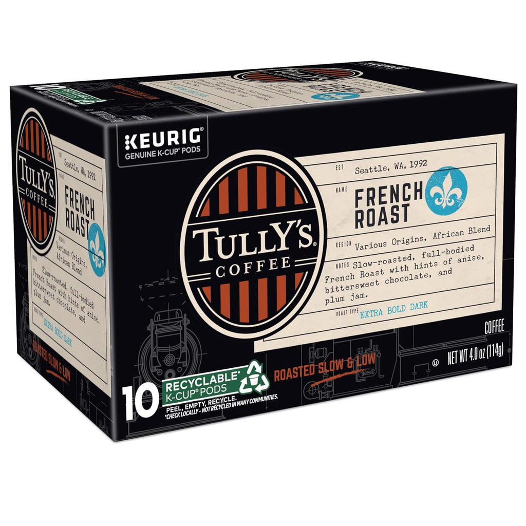 Tully's Coffee French Roast K-Cup Pods - Dark Roast Single Serve Coffee, 60 Count (6 Packs of 10)