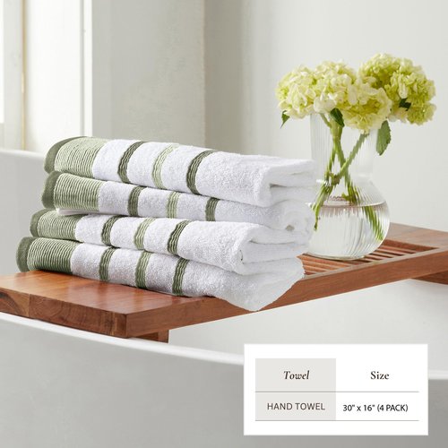 Great Bay Home Decorative Hand Towel Set - Cotton 4 Pack 26x16 Hand Towel Set - Durable Towels for Bathroom Decor (Desert Sage Green/Moss Green)