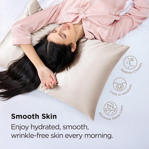 Bedsure Satin Pillowcase - Silky Soft Zippered Pillow Covers | 2-Pack Standard Size, Beige 20x26 Inches