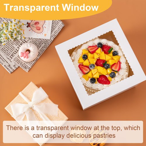 5 Pack Cake Boxes 10 Inch, 10x10x8 Inches Tall Cake Large Box, Disposable Cakes Transport Containers with Lids, Bakery Boxes with Large Window, for Cookies Pies Cupcakes Pastry-Wedding,Birthday, Party