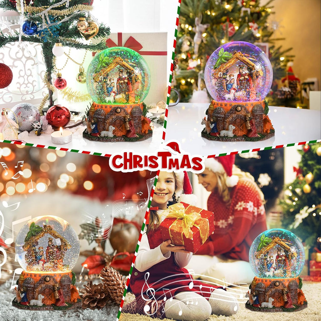 Taman Christmas Nativity Snow Globe - Musical Glittering Lighted Tabletop Décor for Holiday Cheer