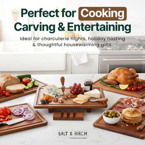 BRUSH HAVEN Salt & Birch Cutting Board - Premium Acacia Wooden Board for Easy Food Prep - Enjoy A Reliable Chopping Board Designed for Versatile Kitchen Use - Perfect for Chefs & Home Cooks- 3 Pcs Set