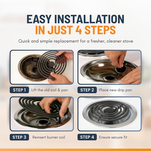GE Electric Stove Drip Pans Set of 4 | Replacement Drip Pans for GE & Hotpoint Ranges - 2 x 6-Inch & 2 x 8-Inch