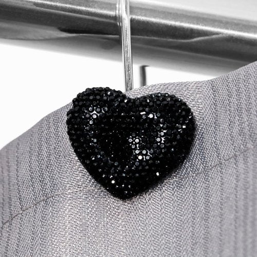 Black Heart Shower Curtain Hooks: Sparkling Shower Hooks with Crystal Rhinestones - Stainless Steel Shower Rings Hangers for Gothic Bathroom Decor for Halloween Christmas Valentine's Day
