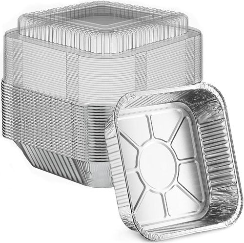 8x8 Square Aluminum Baking Cake Pans by [Brand Name] - Disposable Foil Pans with Clear Lids for Easy Food Storage
