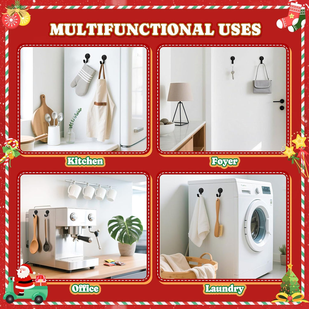 Skiennix Magnetic Wreath Hanger - Rubber Coated Hooks for Fridge & Metal Doors | Black, 2 Pcs
