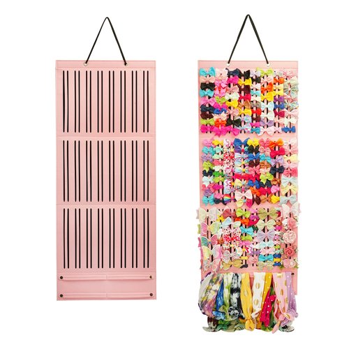 PACMAXI Baby Girl Hair Bows Holder, Hair Clips Storage Hanger For Ribbons, Hair Bows Organizer, Baby Hair Clip Storage Display Sturdy Stand, Wall Hanging for Girl Room (Pink, Large)