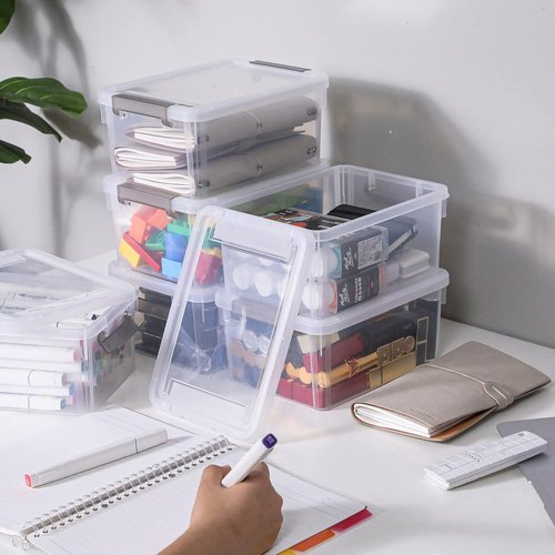 Citylife Small Storage Bins - 3.2 QT Clear Plastic Containers with Lids | Stackable Organizing Solution (6 Pack)