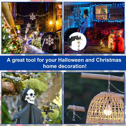 Fukaisu 3-15ft/82-460cm Telescopic Christmas Light Hanger Pole with Utility Hook, Extension Pole for Hanging Outdoor String Lights Bird Feeders Hanging Kit with Adjustable Reach