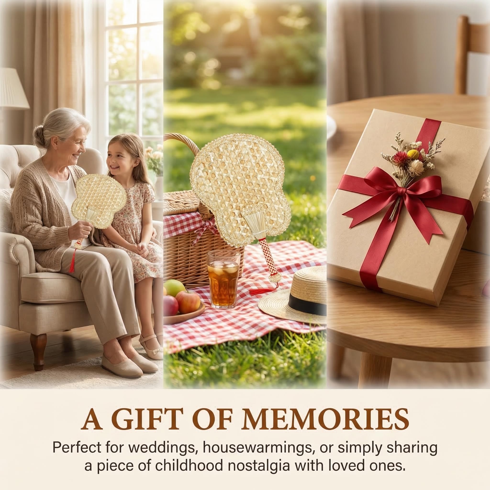Goaste 2 Packs Hand Woven Fan, Handheld Wheat Straw Fans, Rustic Chinese Manual Fan for Summer Cooling, Wedding Palm, Home Decoration, DIY Decoration, Elderly Travel Supplies, Personal Use Gift
