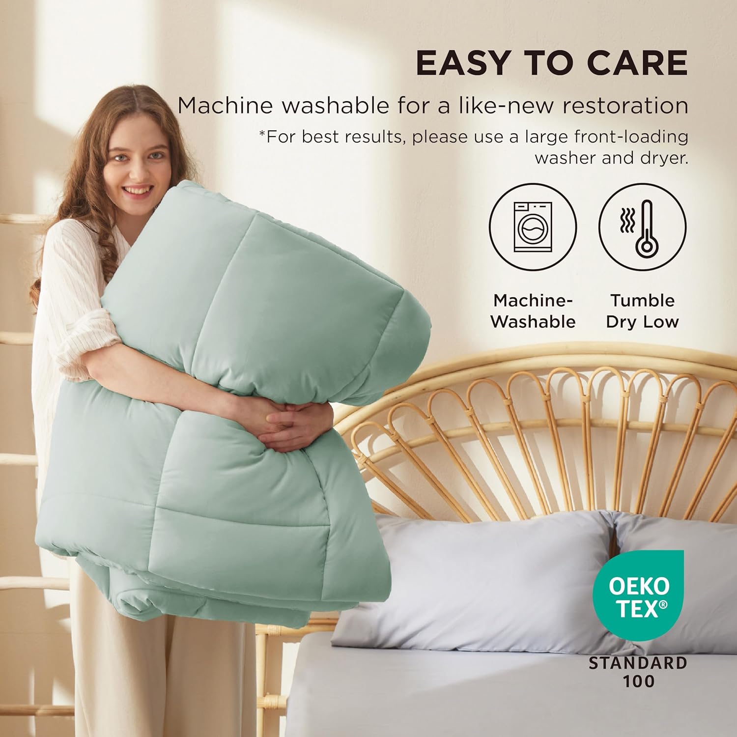 Bedsure Comforter Duvet Insert - All-Season Quilted Down Alternative Blanket, Sage Green, Full 86 x 82 Inches
