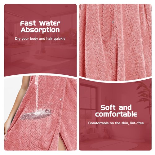 Emdelifo Plus Size Bath Towel Wrap for Women (XXL-XXXXL) with Hair Towel, Oversize Shower Wrap Dress Spa Bathrobe, Comfortable Adjustable Body Wrap, Dry Quickly, 82.68x31.5'', Pink