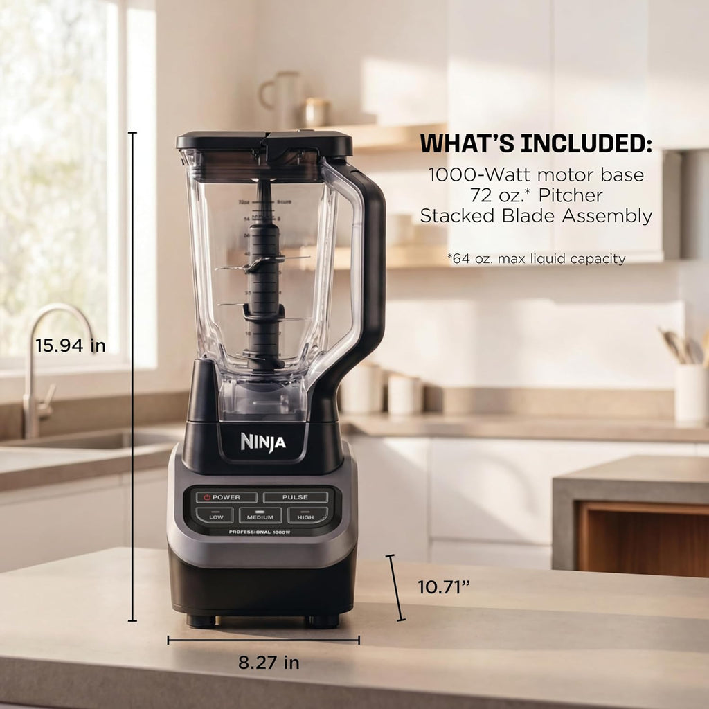 Ninja Professional Blender - 1000W Smoothie Maker with Total Crushing Technology | XL 72-Oz Pitcher in Black and Grey