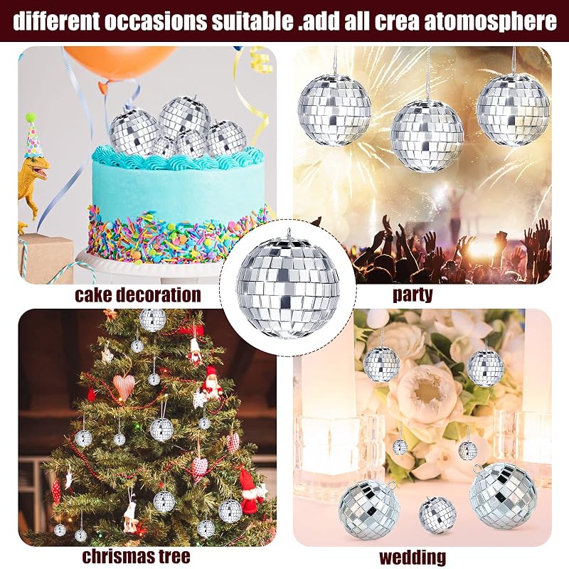 MTLEE 20 Pcs Disco Ball Decorations – Assorted Sizes with Hooks & Threads (Silver, 1.2-2.4 Inch)