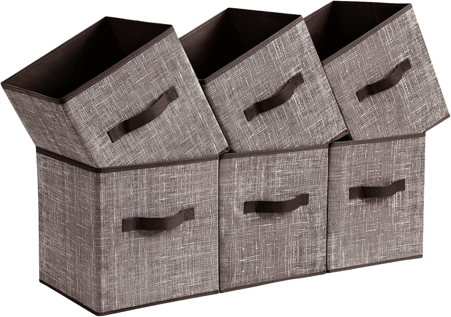 SONGMICS Storage Cubes - 11-Inch Foldable Non-Woven Fabric Bins with Double Handles | Set of 6 in Walnut Color