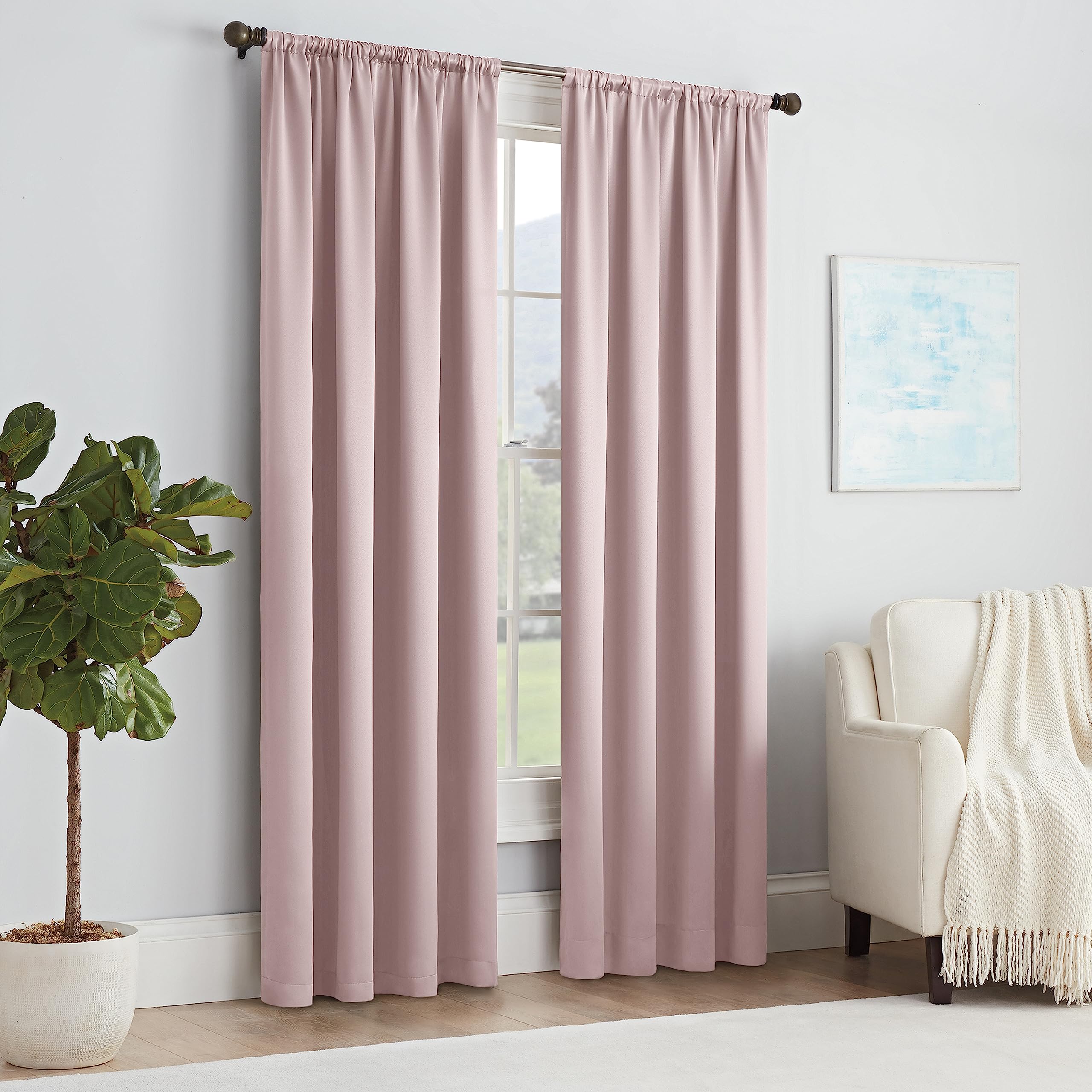 Eclipse Solid Thermapanel Modern Room Darkening Rod Pocket Window Curtain for Bedroom (1 Panel) 54" x 84" Curtain Panel in Blush
