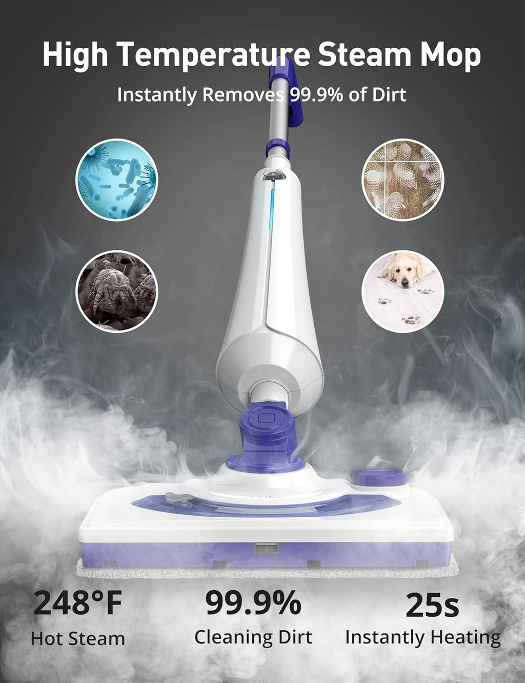 Skiennix 1300W Steam Mop Cleaner - Fast Heating 25s Floor Steamer for Hardwood & Tiles | Lightweight with 2 Washable Pads